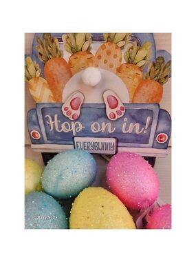 Sparkling Easter Egg Decorations Set of 9 With Bunny Rabbit Sign Spring Holiday